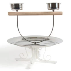 King's Round Dish Table Top Parrot Play Stand White