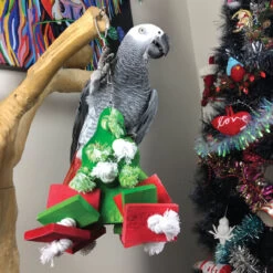 Chunky Wooden Christmas Tree Parrot Toy