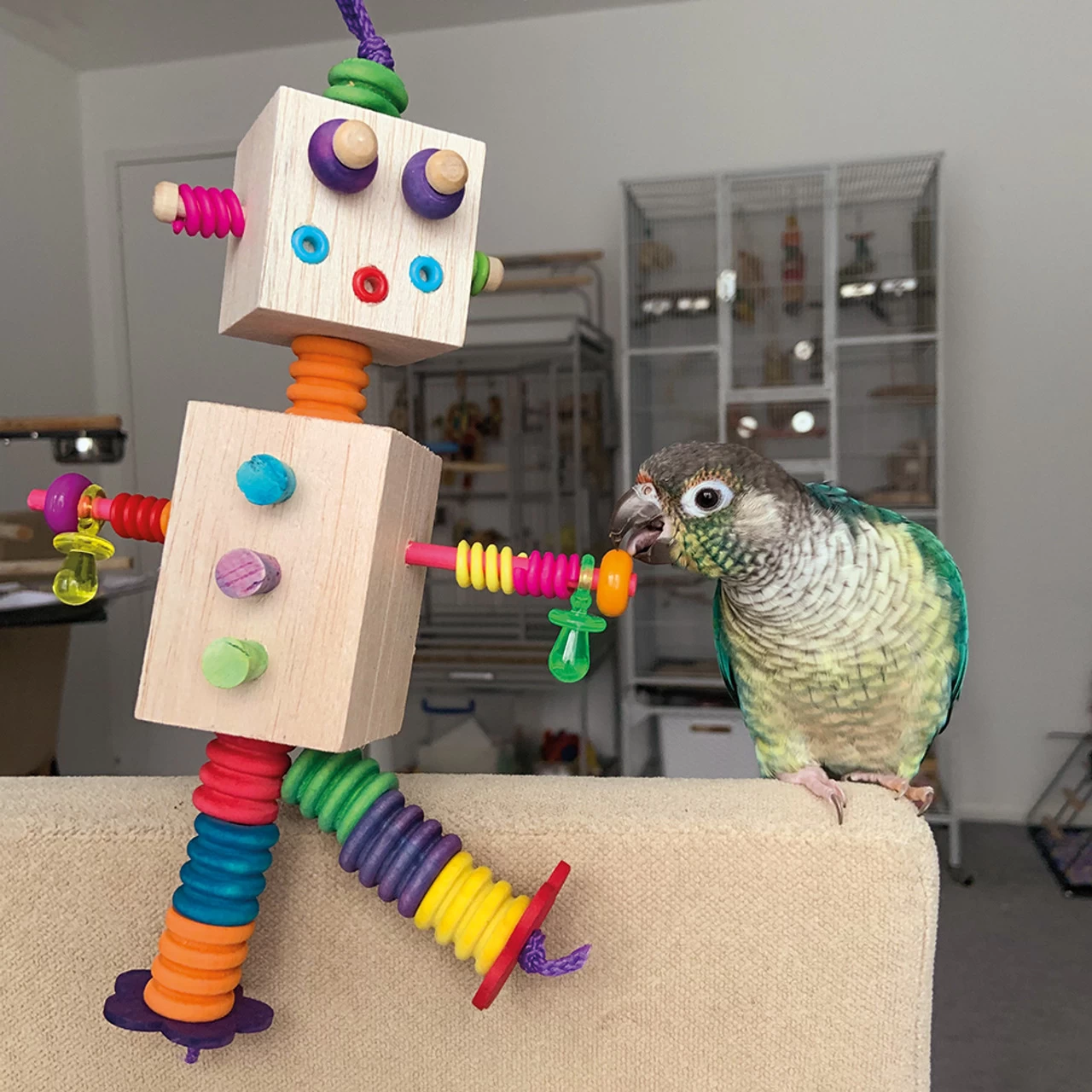 Balsa Block Bot Buddy Chewable Parrot Toy - Image 3